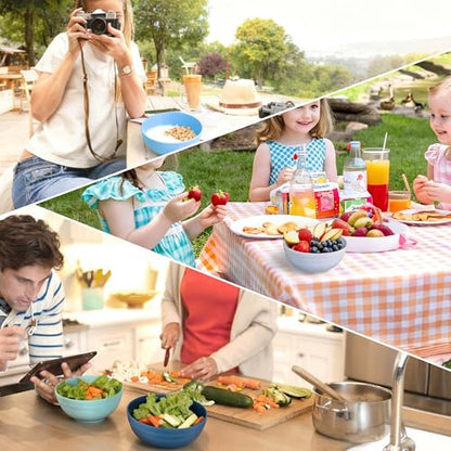Quatish 14 PCS Cereal Bowls，Plastic bowls,Wheat Straw Soup Bowl,Blue | Unbreakable,Dishwasher & Microwave Safe, Easy-to-Clean,Lightweight,Portable,for Camping Salad Kitchen & Picnics,Snack,Small - color: Blue