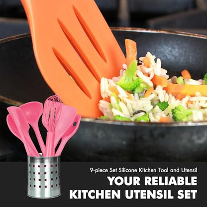 Chef Craft - Premium Silicone Kitchen Tools and Utensils Set, Non-Scratch, Withstands Temperatures up to 450°F, BPA-Free, 9 Piece Cooking Utensils Set, Pink - color: Pink, size: 9 Piece Set