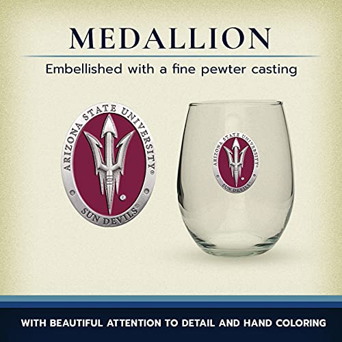 Heritage Pewter Arizona State ASU Sun Devils Stemless Glass Goblets – Set of 2 | 15 OZ Goblet Wine Glasses | Expertly Crafted Pewter Glass - style: Arizona State Fork ER