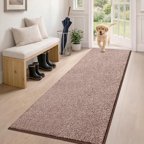 PURRUGS Hallway Runner Rug, 24" x 59", Brown-Light Cream | Machine Washable, Non-Slip, Waterproof TPR Backing, Super Absorbent, Low Profile, For Hallway, Kitchen, and Entryway - color: Brown-light Cream, size: 24" X 59"