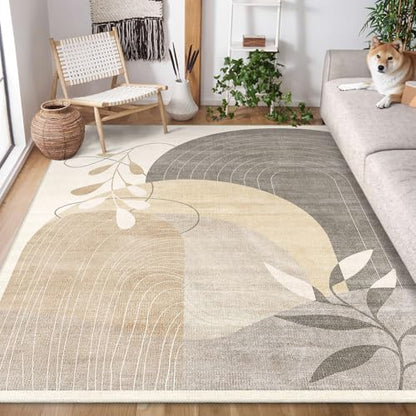 5x7 Area Rugs Washable Low Pile Non Slip Mid Century Modern Large | Machine Washable Throw Carpet for Living Room Bedroom Office Dining Room Boho Abstract Retro Geometric Neutral Beige - color: Beige（modern）, size: 5' x 7' (Rectangular)