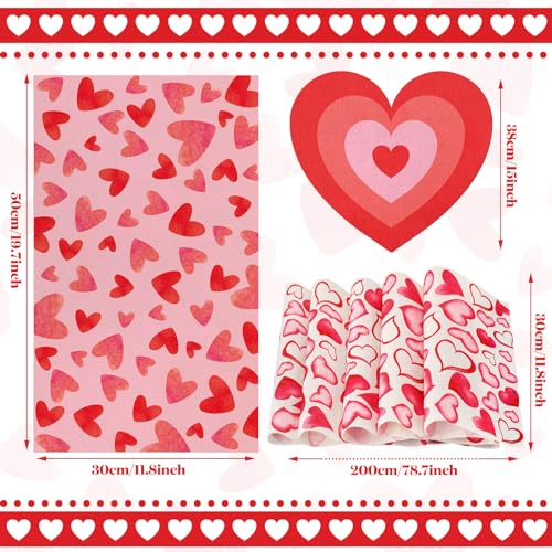 Xuhal 13 Pcs Valentine's Day Heart Boho Placemats and Table Runner Set 6 Sets Table Mats 11.8 x 78.7 Farmhouse Runner for Dining Kitchen(Heart Style) - style: Heart Style