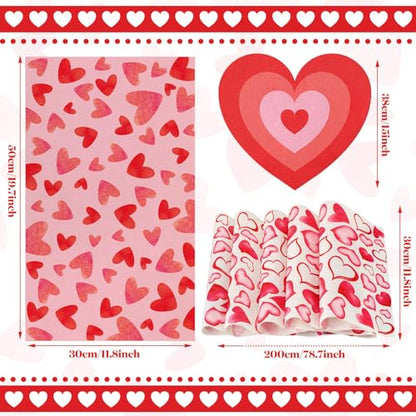 Xuhal 13 Pcs Valentine's Day Heart Boho Placemats and Table Runner Set 6 Sets Table Mats 11.8 x 78.7 Farmhouse Runner for Dining Kitchen(Heart Style) - style: Heart Style