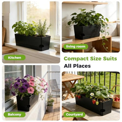 Self Watering Pots for Indoor Plants 17 Inches Window Boxes Planters Rectangular Flower Pots Rectangle Herb Pots Large Plant Pots with Drainage Holes and Saucers Windowsill Planter (2, Black) - color: Black
