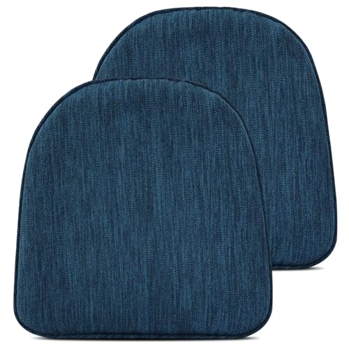 baibu Set of 2 Memory Foam Dual-Layer Design Metal Dining Chair Pads Bar Stool Cushion with Ties for Metal Chairs or Bar Stools - 2 Cushions Only (Dark Blue, 14" (35cm) 2PC) - color: Dark Blue, size: 14x14x1.5 Inch (Pack of 2)