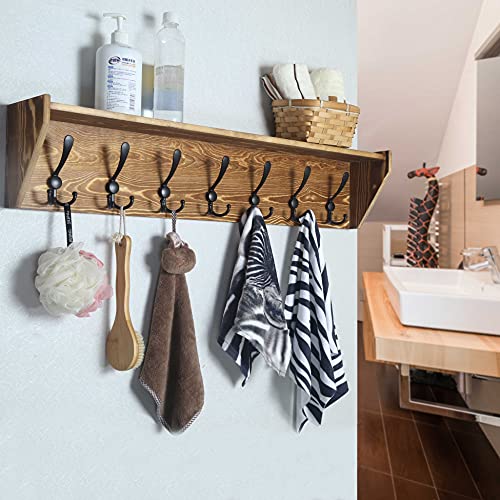 WEBI Wall Shelf with Hooks Underneath,35" Long Coat Rack Wall Mount with Shelf,7 Triple Hooks,Entryway Shelves for Clothes,Jacket,Rustic Brown - color: Brown, size: 35 Inch