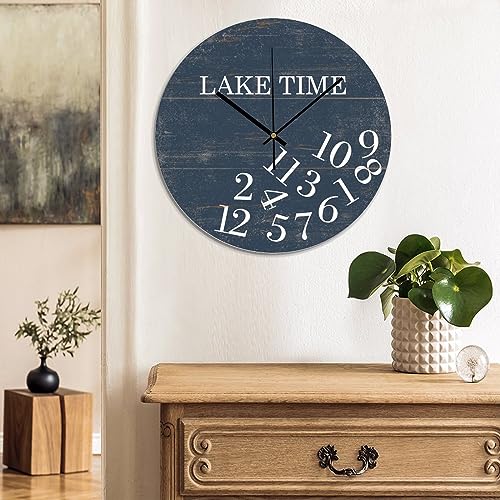 Bathroom Wall Clock Lake Time Whatever PVC Wall Clocks Navy Blue Lake Time Silent Non-Ticking Wall Clocks 12x12 Inch Modern Kitchen Clocks Wall Battery Operated for Farmhouse Classroom - color: Style-4, size: 12x12in（black）