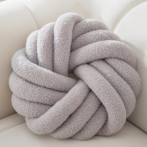 XIAIJIA Knot Pillow, Round Throw Pillows for Sofa & Bedroom, Grey, 14 Inch | Soft Plush PP Cotton Filled Handmade Knotted Round Cushion, Decorative Pillows Decor for Sofa, Couch & Bed - color: Grey