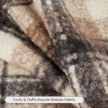Brown Plaid Pillow Covers, Fuzzy Boucle Farmhouse Throw Pillow Covers 20x20 | Set of 2, Autumn Cozy Fluffy Curly Sherpa Throw Pillows, Black Tan Brown Checkered Accent, For Living Room, No Pillow Insert - color: Brown Buffalo Plaid Indoor Pillow Covers, s