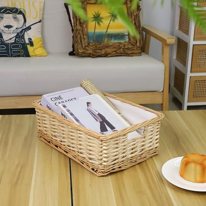 YAHUAN Rectangular Wicker Storage Basket Woven Rattan Basket with Handle, Baskets for Organizing, Bedroom,Living room,Pantry (Wicker with lining) - color: Wicker with lining