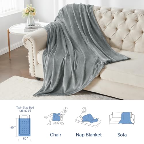 Elegant Throw Blanket for Couch & Sofa, All-Season Lightweight Fleece Blanket, Luxury Soft Cozy Fuzzy Throw for Her Him, Grey, 50 x 56 Inches