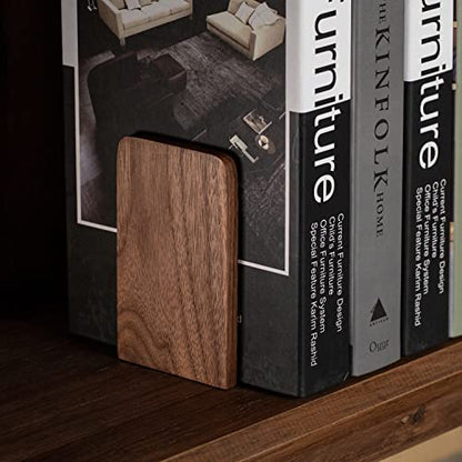muso wood Walnut Book Ends for Shelves, 1 Pair | Non-Slip Bookends, Heavy Duty Wooden Bookend, Suitable for Books & Movies Storage - color: Walnut-1 Pair