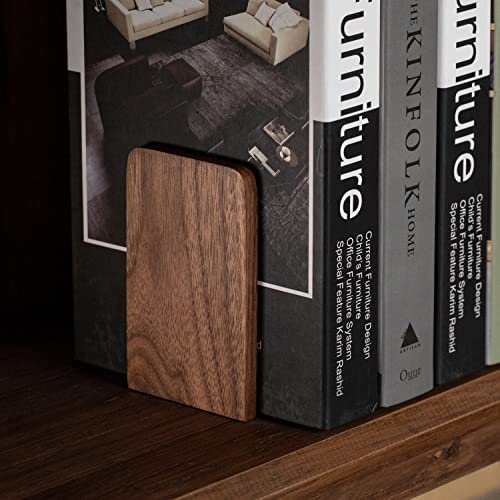 muso wood Walnut Book Ends for Shelves, 2 Pairs | Non-Slip Bookends, Heavy Duty Wooden Bookend, Suitable for Books & Movies Storage - color: Walnut-2 Pairs