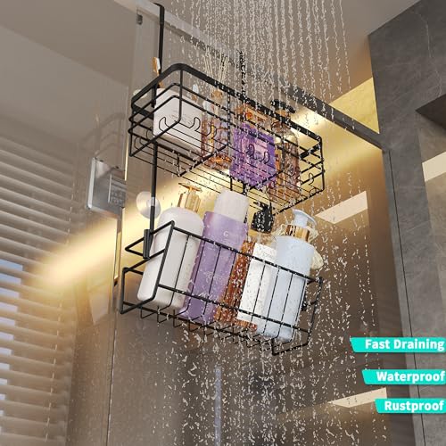 HapiRm Hanging Shower Caddy Organizer - No Drilling Shower Organizer with Inclined Shelf, Rustproof & Waterproof 304 Stainless Steel Bathroom Caddy - Black - color: Black-Inclined Shelf