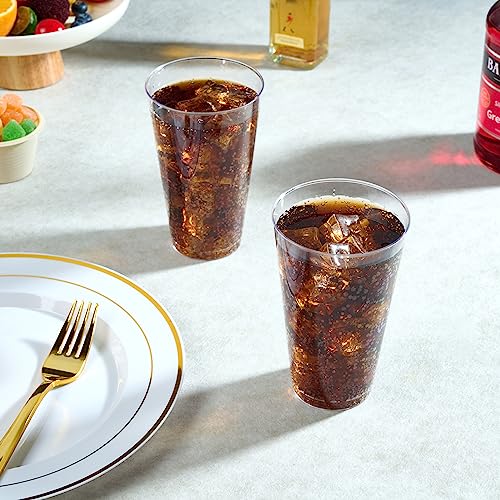 FOCUSLINE 100 Pack 16 oz Clear Plastic Cups, Disposable Cups Large Reusable Plastic Tumblers, Heavy-duty Clear Hard Cups 16 Ounce for Wedding Party, Thanksgiving, Halloween, Christmas - color: 16 oz Clear