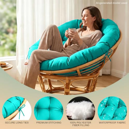 ARTPLAN Round Papasan Chair Cushion Tufted Swing Seat Pad with Ties | 47"x47"x4"tufted round chair cushion, polyester cover&fluffy fiber fill, fixed ties fit papasan, swing&wicker indoor chairs - color: Lake Blue
