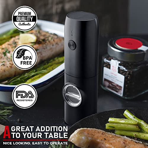 Electric Salt and Pepper Grinder Set of 2, Automatic Pepper Mill,USB Rechargeable, Adjustable Coarseness, One-handed Operation, Ceramic Burr,Refillable, Auto Grinders with Charging Base LED Light