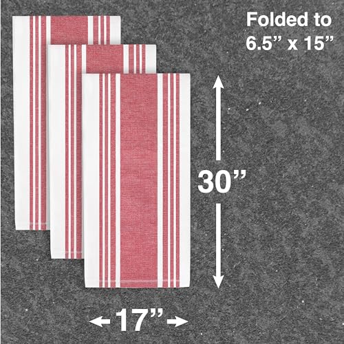 All-Clad Dual-Purpose Kitchen Towels: Highly Absorbent - 100% Cotton, 17"x30" Dish Towels for Cleaning & Drying Dishes & Glassware, 3-Pack, Chili - color: Chili