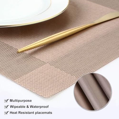 DACHUI Placemats Set of 4, Stylish Woven Place Mats for Dining Table, Washable & Durable PVC Table Mats (Champagne) - color: Champagne, size: 4PCS