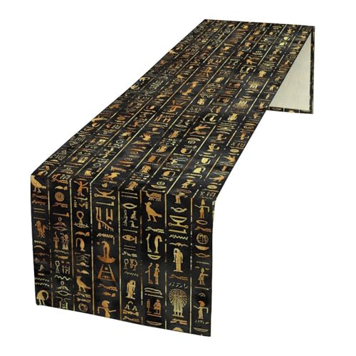 Egyptian Table Runner, Ancient Egypt African Hieroglyphics Alphabetic Murals Black Gold Table Runner for Kitchen Dinning Table Decor Home Wedding Party Celebration, 13x36 Inch - color: Egypt-11, size: 13"W x 36"L