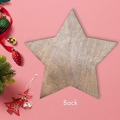 Mary Square Natural Brown Star 13.25 x 13 Mango Wood Christmas Cheese Cutting Board - style: Star