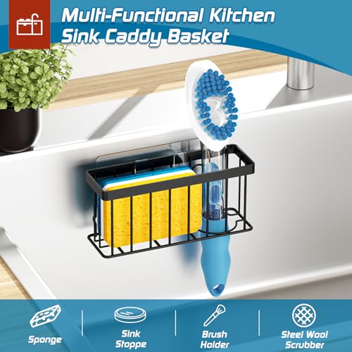 MURLONG Sponge Holder for Kitchen Sink,Sink Caddy Organizer with Suction Cups/Adhesive Strips,Dish Sponge Holder Design for Sponges,Scrubber,Stoppers-Black - color: Black