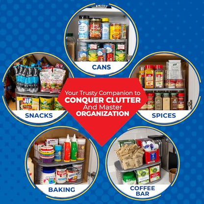 2-Tier Lazy Susan Pantry Organizer – Steel Reinforced Turntable for Kitchen Cabinets & Pantry Storage – Heavy-Duty Can Organizer Holds Up to 30 lbs – Rotates 360° – Includes 2 Bonus Bins | Two Rotating Steel-Reinforced Shelves, Holds 30 lbs, 360-Degree Ro