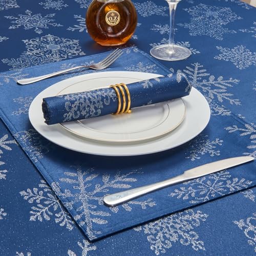 Navy Silver Jacquard 17x17 Square Polyester Cloth Napkins Set of 8 | Waterproof, Stain Resistant, Shrink Proof, Washable, fabric, Outdoor, Reusable, Dining, Wedding, Kitchen, Party, Christmas - color: Navy Silver