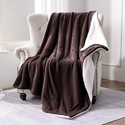 Sherpa Fleece Throw Blanket, Brown, 50x60 inches | Reversible Super Soft Luxurious Plush Blanket Throw Size - color: Brown, size: 50"×60"