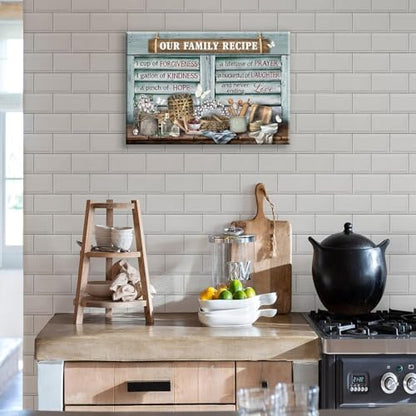 lkjhgf999 Kitchen Canvas Wall Art Retro Rustic Farmhouse Kitchen Pictures Wall Decor Tableware Motivational Farm Kitchen Sign Family Recipe Theme Canvas Prints Artwork for Dining Room Home Decoration - size: 12"L x 16"W