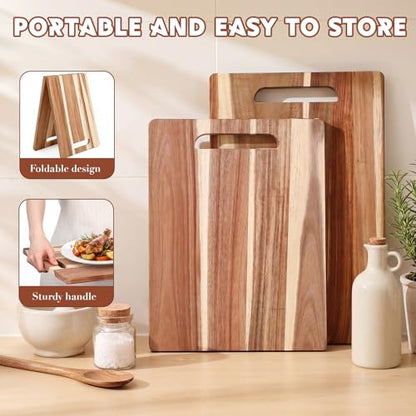 2 Pcs Large Charcuterie Board Foldable Acacia Wooden Charcuterie Board with Handle Serving Boards Tray Long Cutting Boards for Cheese Appetizers Party Travel (36 x 12 Inch, 30 x 12 Inch) - size: 36 x 12 Inch,30 x 12 Inch