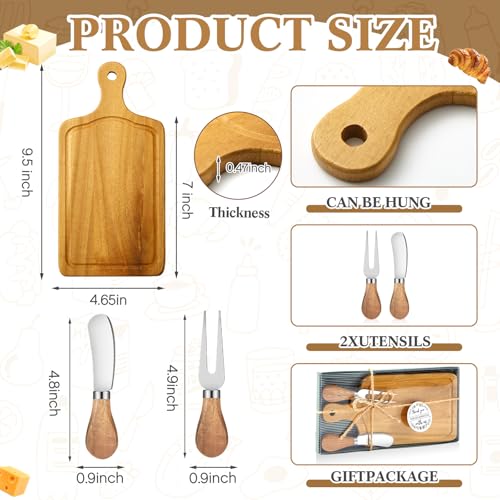 1 Set Bridal Baby Shower Cheese Prizes Wooden Square Board Gift Set Knives Forks Thank You Tags with Box for Guests for Valentines Bridal Baby Shower Housewarming (Teak Wood) - color: Teak Color
