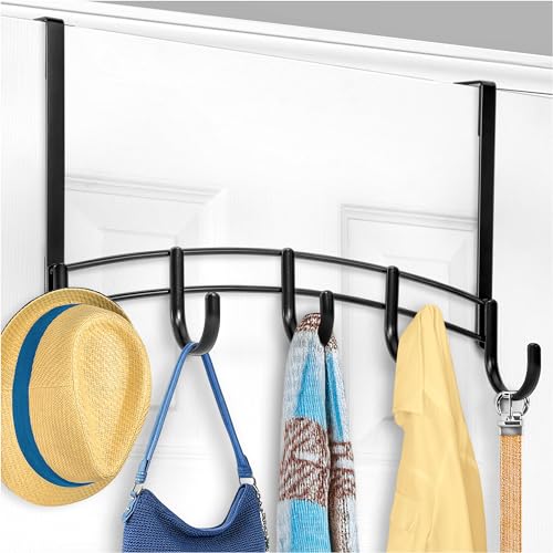 LYNK Professional® Home™ Over the Door Hooks - 5 Hook – Over the Door Coat Rack - Over the Door Hanger - Hanging Towels or Clothes - Bathroom, Bedroom, Laundry Room - Lifetime Ltd. Warranty, Black - color: Piano Black, size: 5 Hooks Meridian