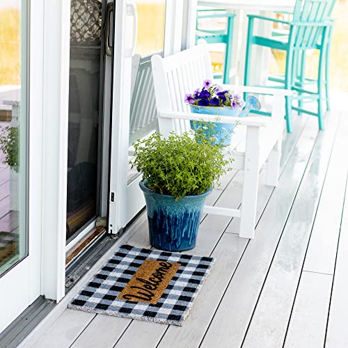 NINAMAR Buffalo Plaid Welcome Door Mat - Natural Coir - 29.5 x 17.5 inch