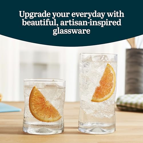 Libbey Impressions 16-Piece Tumbler and Rocks Clear Drinking Glasses, 8 16.7oz & 8 12oz Double Old-Fashioned Glass Drinking Cups Set - color: 05 - Impressions