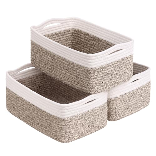Goodpick 3-Pack Rope Storage Baskets for Gifts, 13 x 8 x 5 in | Woven Baskets for Closet Fit Bedroom Lving Room, Baby Baskets for Gift Empty, Dog Toy Basket for Pets, White & Light Brown - color: White & Light Brown, size: Medium (13"L x 8"W x 5"H)