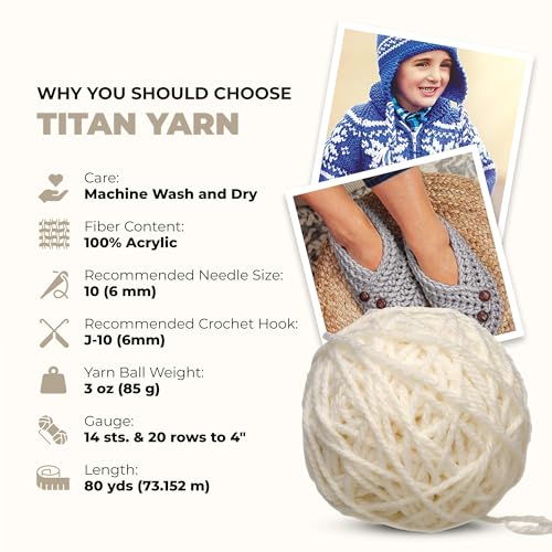 Mary Maxim Titan Bulky Yarn, Weight 5 Acrylic, Chunky Yarn for Crocheting and Knitting, Ideal for Thick, Soft Blankets, Throws, and Graph Style Sweaters, 80 Yards - Cottonwood - 1 Skein - color: Cottonwood