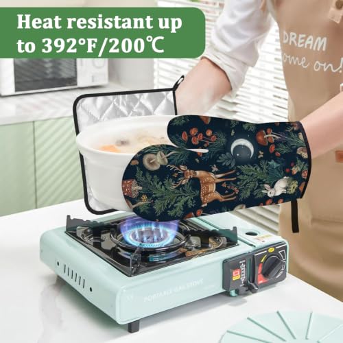 Deer Mushroom Forest Oven Mitts and Pot Holders Sets 4 Pcs Wild Animal Botanical Silicone Kitchen Gloves Heat Resistant Potholders for Baking Grilling BBQ - color: Deer Owl Rabbit