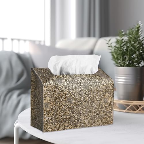 Leather Cover for Disposable Paper Hand Towel Box, Compatible with Kleenex Paper Hand Towel(1-Carved Cooper Gold) - color: 1-carved Cooper Gold