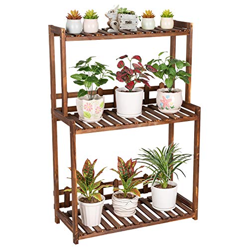 Ufine 3 Tier Wood Plant Stand Vertical Plant Display Shelf | Indoor Outdoor Plant Rack, Balcony Living Room, Kitchen, Porch Plant Organizer