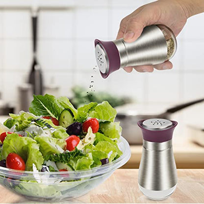 Salt Pepper Seasoning Glass Shaker with Stainless Steel Cover 2 pcs Pack Set (Purple) - color: Purple