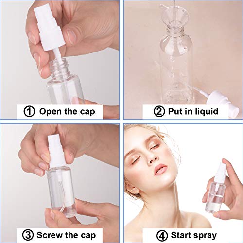 Exptolii Spray Bottle, 1oz/30ml Small Plastic Fine Mist Spray Bottles, Mini Empty Travel Bottles with Funnels and Labels 6 Pack - size: 6pack-30ml-plastic