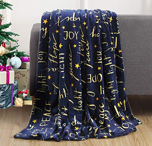 Elegant Comfort Luxury Velvet Super Soft Christmas Prints Fleece Blanket-Holiday Theme Home Décor Fuzzy Warm and Cozy Throws for Winter Bedding, Couch and Gift, 50 x 60 inch, Peace & Joy - color: Peace & Joy, size: 50 in x 60 in