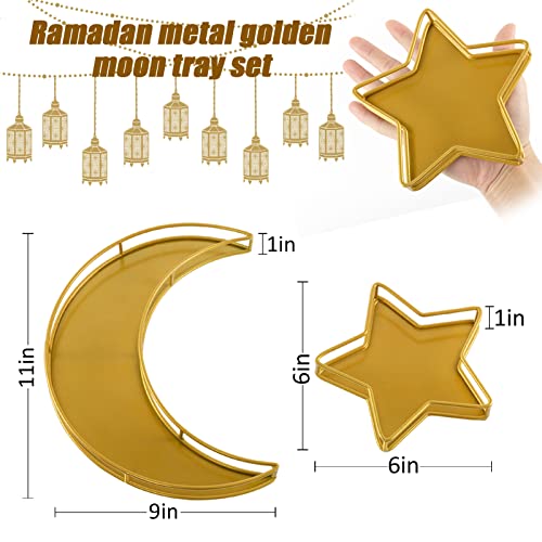 2PCS Ramadan Serving Trays Decorations for Home - Moon Star Shaped Eid Mubarak Table Decor Gifts, Islam Muslim Al-Fitr Iftar Party Crescent Iron Platters Dishes (Hollowed-Out) - style: Hollowed-out