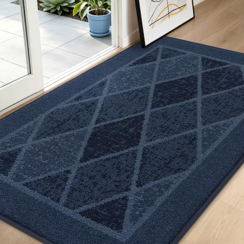 BEQHAUSE Dirt Trapper Door Mats 36" x 60", Non-Slip Washable, Navy Blue | Doormat Indoor Entrance Low-Profile, Dirt Resistant and Absorbent Entryway Rugs Inside Welcome Floor Mat for Front Back Door - color: Navy Blue, size: 36" X 60" (Rectangular)