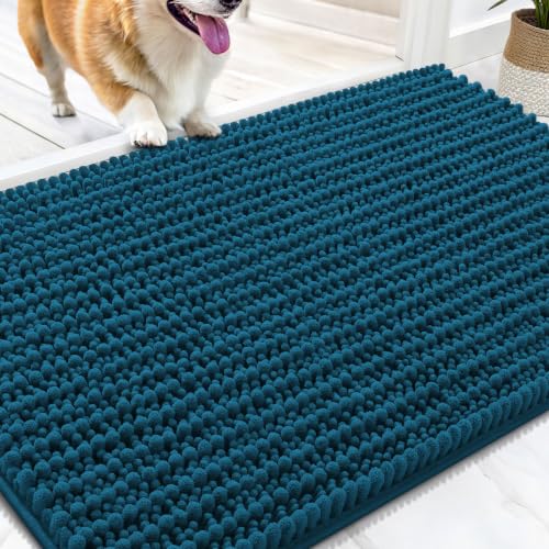 OLANLY Dog Door Mat for Muddy Paws 30x20, Ultra-Absorbent Chenille Mud Mat | Atlantic Blue, Absorbs Moisture and Dirt, Non-Slip Washable Doormat, Quick-Drying Indoor Entryway Floor Carpet for Dogs - color: Atlantic Blue, size: 30" X 20"