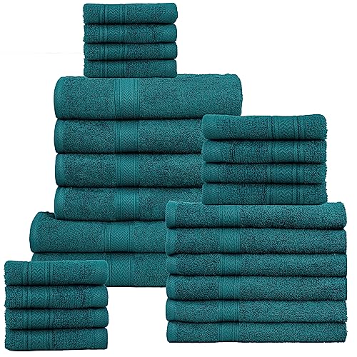 HILLFAIR 100% Cotton Towels Set for Bathroom, Quick Drying, High Absorbent 24Pc Towel Set, 2 Bath Sheets, 4 Bath Towels, 6 Hand Towels, 4 Fingertip Towels, 8 Washclothes: Teal (600GSM-24PC-TEAL) - color: Teal, size: 24 PC Bath Towel Family Set