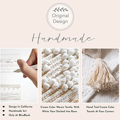 Cream White Boho Throw Pillow Cover 20X20, Boho Woven Textured Pillow Cover, Neutral Pillow Cover, Sofa Couch Bed Farmhouse Lumbar Pillow (Cover ONLY) - color: Cream, size: 20" x 20" (Pack of 1)