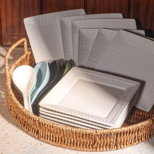 Square Dinner Plates, Set of 6, 6 Inch White Ceramic, Embossed Crisscross, Safe for Dishwasher, Microwave and Oven - color: 6 inch-White- Crisscross-6pcs