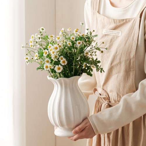 White Ceramic Vase, 7.8 Inch Flower Vase Home Decor Modern Decorative Vases | Unique Minimalism Vases for Pampas Grass Farmhouse Bedroom Living Room Cabinet Table Centerpieces Wedding Decorations